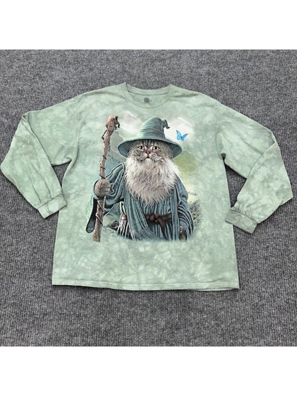 The Mountain Gandalf Cat Tie Dye Long Sleeve Crew Neck Graphic Tee Adult size XL